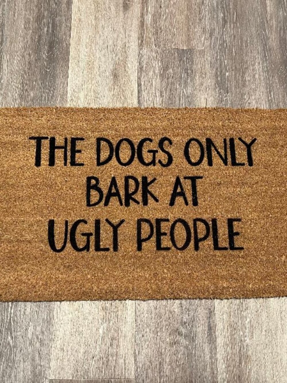 DOGS ONLY BARK AT UGLY PEOPLE decorative coir doormat